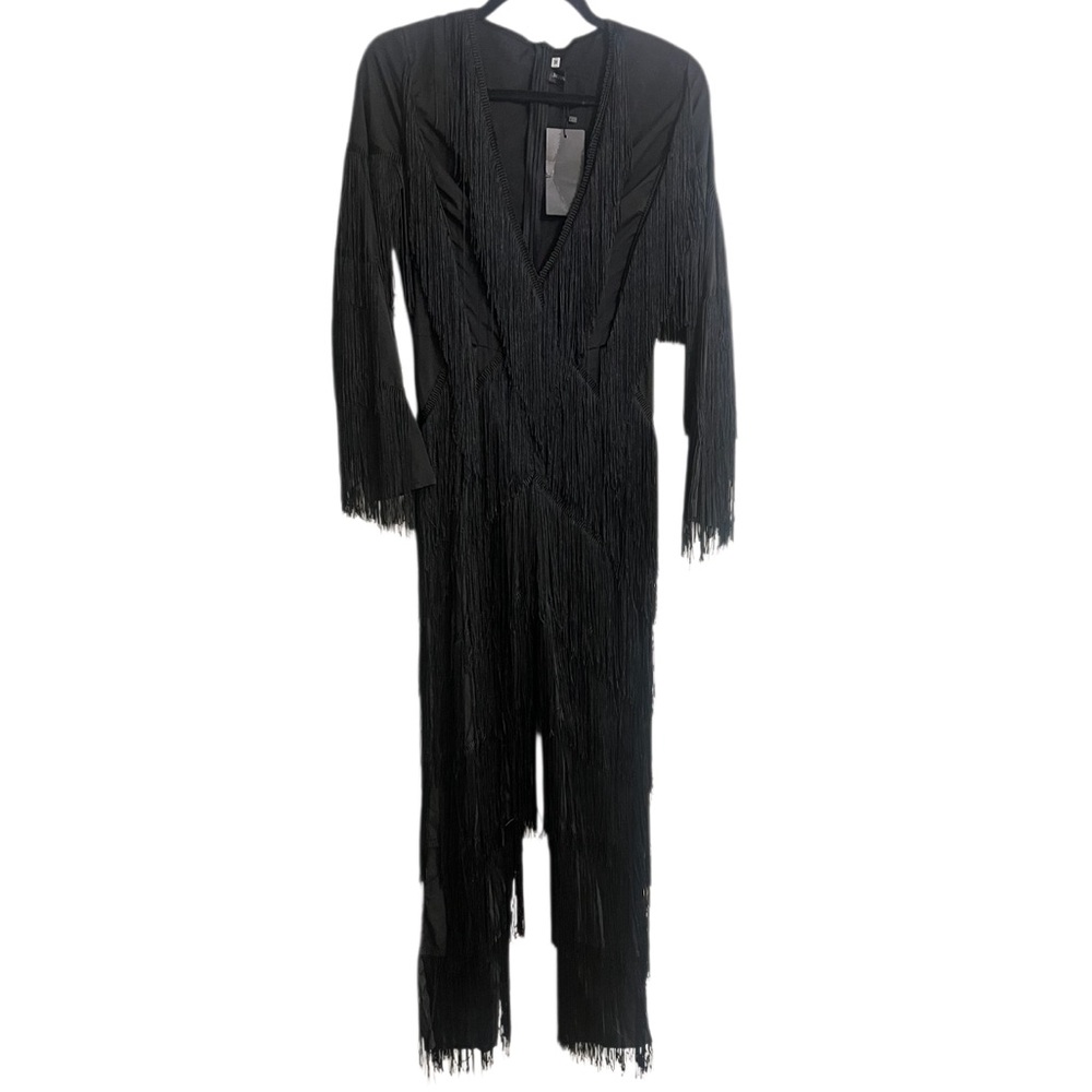 Miss Ord Black Fringe Long Sleeve Jumpsuit